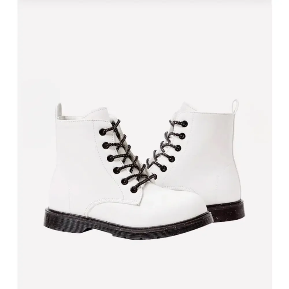 FabKids Girls White Combat Boots Black Glitter Soles Size 13